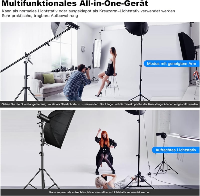 Soonpho 400 cm Profi Fényállvány Boom Karral Fotózáshoz és Videózáshoz - Állítható Stúdió Tripod TikTok VLOG Tartalomkészítéshez