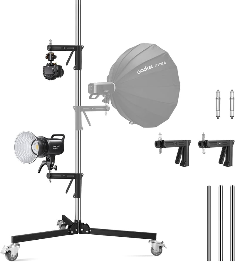 soonpho Acél Tripod Görgőkkel és Csúszó Karral, 10 kg Terhelhetőség, Stúdió Állvány