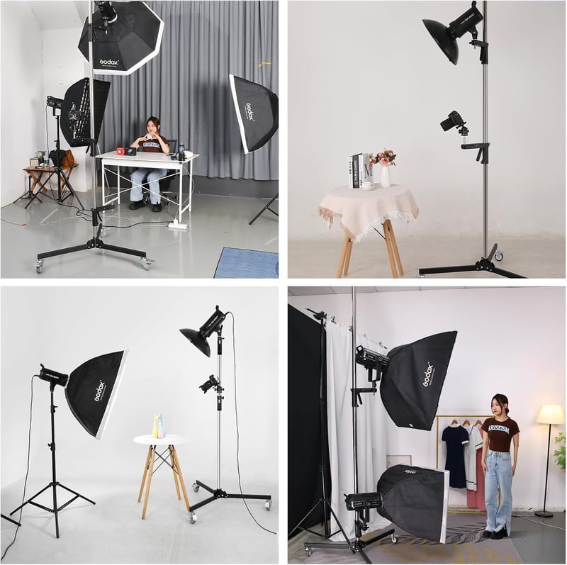 soonpho Acél Tripod Görgőkkel és Csúszó Karral, 10 kg Terhelhetőség, Stúdió Állvány