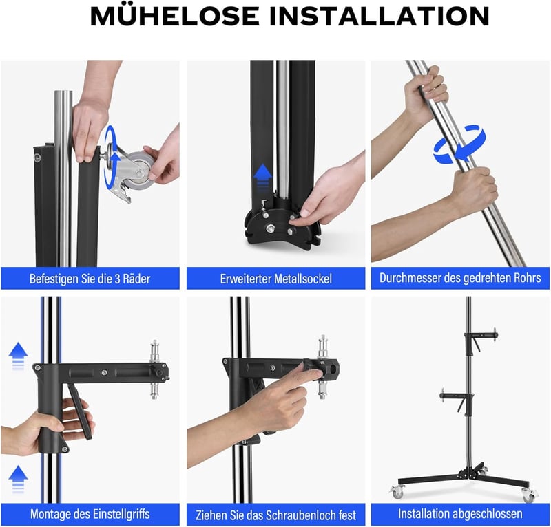 soonpho Acél Tripod Görgőkkel és Csúszó Karral, 10 kg Terhelhetőség, Stúdió Állvány