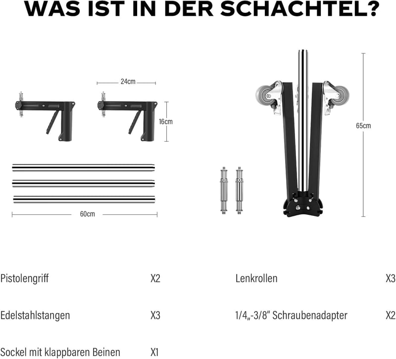 soonpho Acél Tripod Görgőkkel és Csúszó Karral, 10 kg Terhelhetőség, Stúdió Állvány