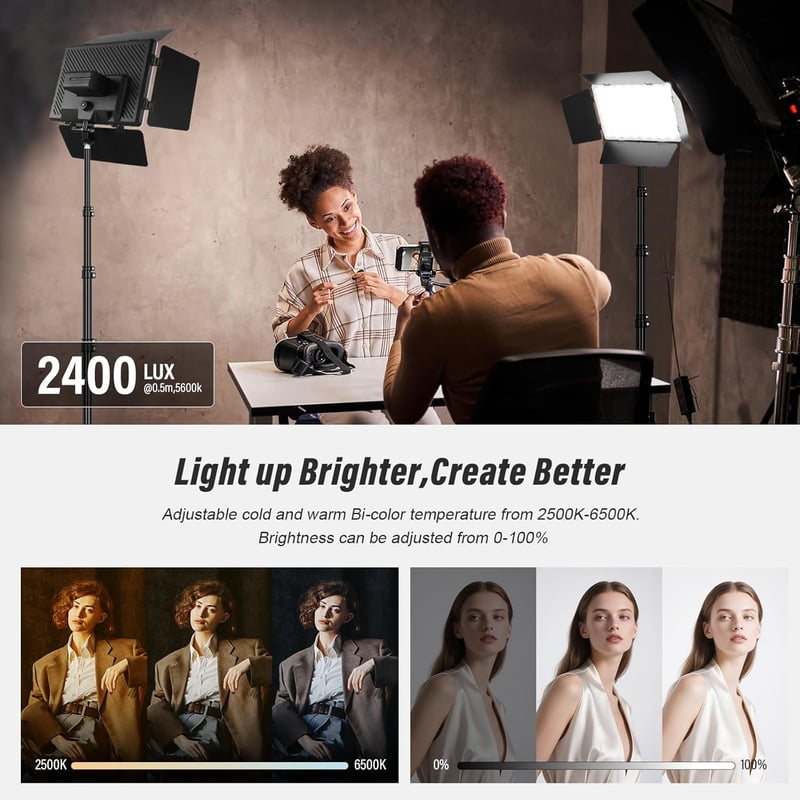 Soonpho Bi LED Videó Lámpa Szett (2db) - 2500-6500K Állítható Fényerő, 20W Fotó Stúdió Világítás Terelőlappal, Állvánnyal és Telefontartóval