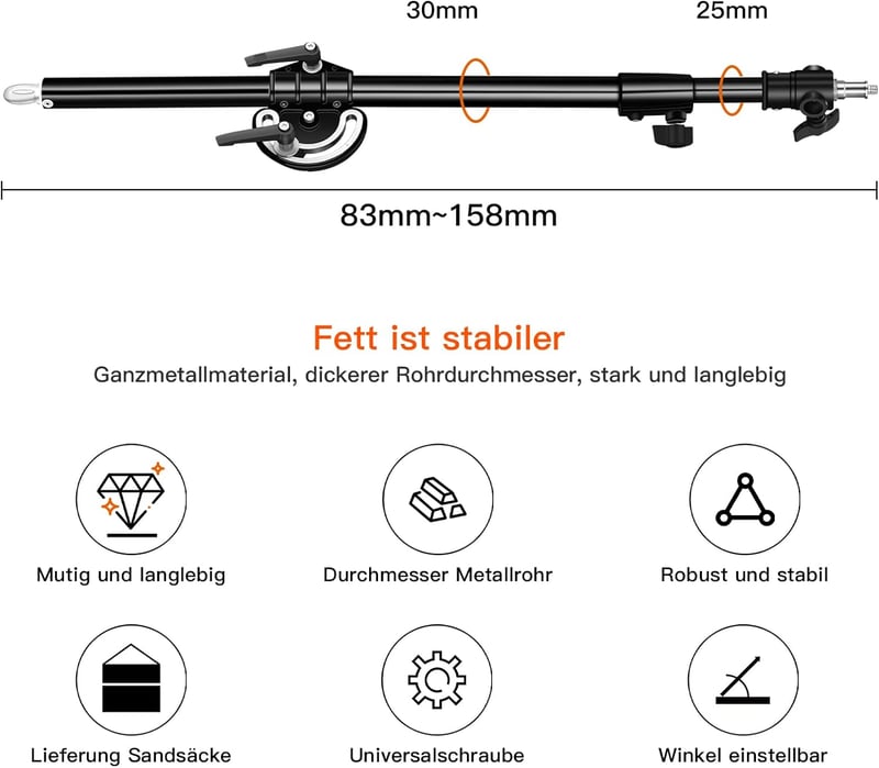 soonpho Boom Arm Pro 83-158 cm Teleszkópos Kiterjesztő Kar Súlyozó Táskával Fotóstúdió