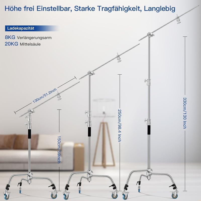 Soonpho C-állvány rozsdamentes acél 330 cm boom tripod reflektorhoz és stúdió világításhoz