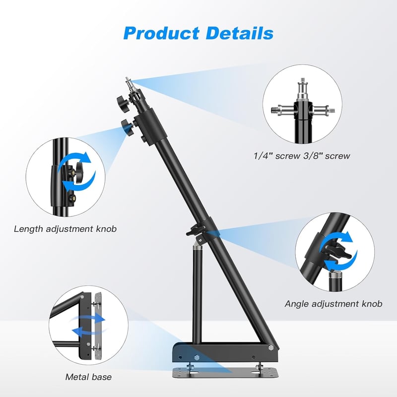 Soonpho Falra Szerelhető Boom Kar Fotóstúdióhoz - 135 cm Hosszú, 180° Forgatható, Háromszög Alappal, Stúdió Lámpákhoz, Softboxhoz, Reflektor