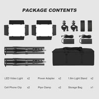 Soonpho LED Videó Világítás Szett - 2db 20W Állítható Fénypanel 2800-6500K, 1,6m Állvánnyal és Telefontartóval, YouTube Videózáshoz, Stúdióf 9