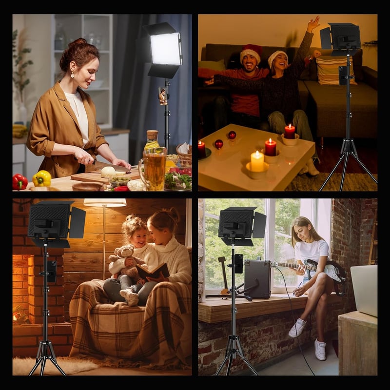 Soonpho LED Videó Világítás Szett - 2db 20W Állítható Fénypanel 2800-6500K, 1,6m Állvánnyal és Telefontartóval, YouTube Videózáshoz, Stúdióf