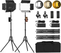 Soonpho LED Videó Világítás Szett - 2db 20W Állítható Fénypanel 2800-6500K, 1,6m Állvánnyal és Telefontartóval, YouTube Videózáshoz, Stúdióf 1
