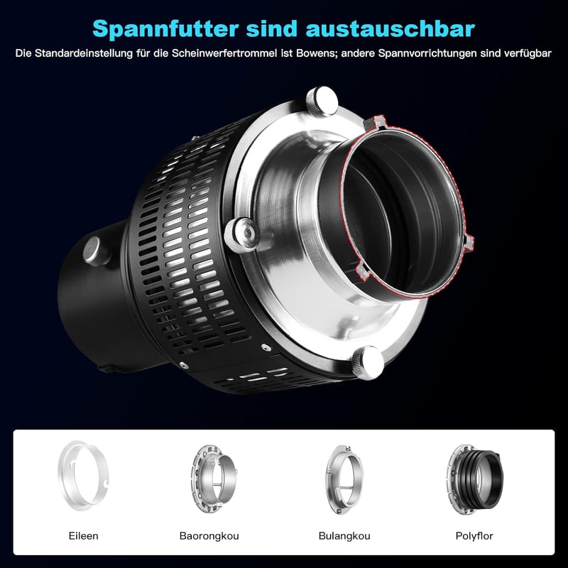 Soonpho Optikai Kúpos Snoot Bowens Adapterrel - Alumínium GOBO Projektor Fotósoknak 5 Színszűrővel és 10 Mintával LED Stúdió Vakukhoz