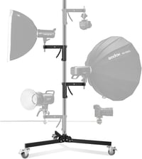 Soonpho Stúdió Állvány 240 cm - Nehéz Terhelésű Görgős C-Állvány 15 kg Teherbírással, 2 Csúsztatható Fogantyúval, Softbox és Reflektor Rögzí 1