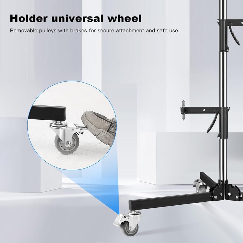 Soonpho Stúdió Állvány 240 cm - Nehéz Terhelésű Görgős C-Állvány 15 kg Teherbírással, 2 Csúsztatható Fogantyúval, Softbox és Reflektor Rögzí