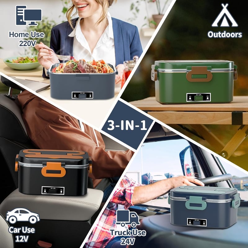 SOOOEC 100W elektromos ételmelegítő 3in1 autós irodai használatra zöld kék