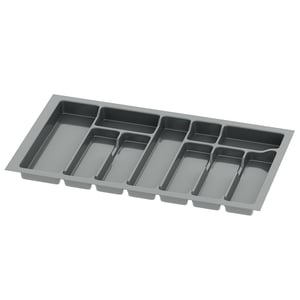 Organizér na príbor Sossai Divio pre 80 cm zásuvku, 73x43 cm, antracit, 10 — odlomený a ohnutý roh, opotrebovaný držiak (stav: pozri 2. obrázok)