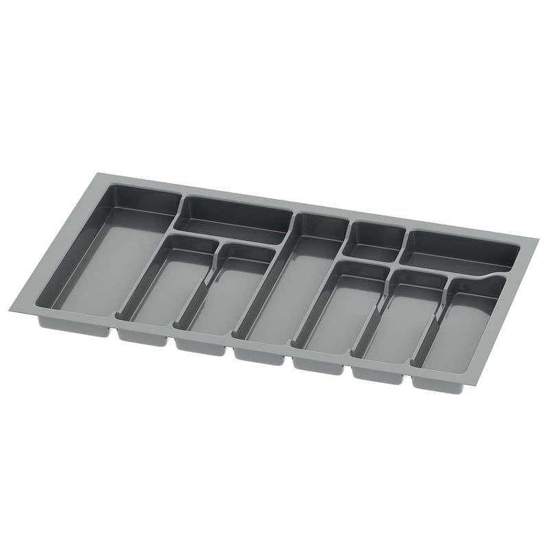 Organizér na príbor Sossai Divio pre 80 cm zásuvku, 73x43 cm, možnosť skrátenia, 10 priehradiek, antracitová, plastová tácka do kuchyne