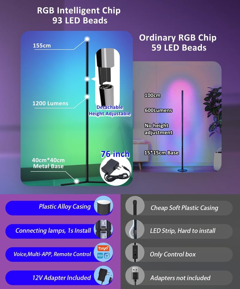 Sotipevs WiFi LED Álló Lámpa 155cm, RGB Dimmer, Alexa Kompatibilis