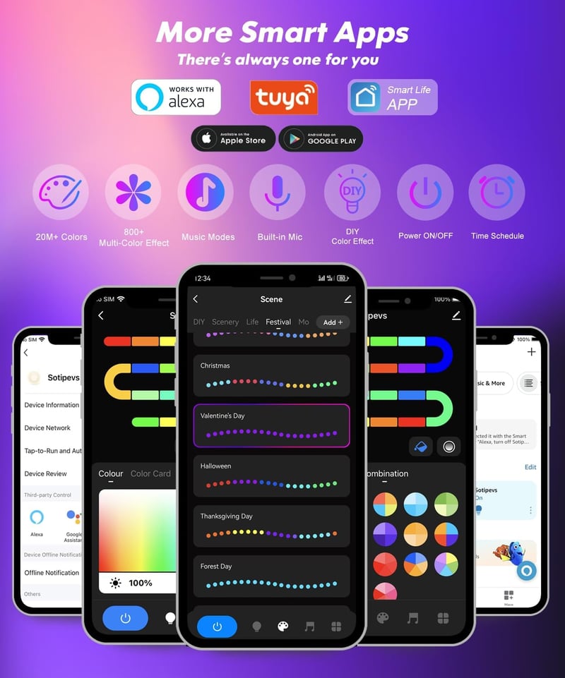 Sotipevs WiFi LED Álló Lámpa 155cm, RGB Dimmer, Alexa Kompatibilis