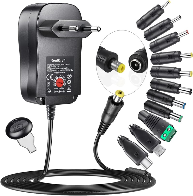 SoulBay 36W univerzális AC/DC adapter 3V-12V 8 csatlakozóval háztartási elektronikához