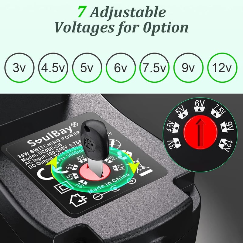 SoulBay 36W univerzális AC/DC adapter 3V-12V 8 csatlakozóval háztartási elektronikához