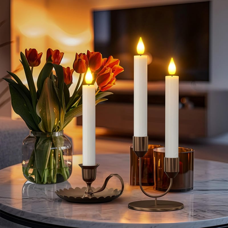 SoulBay LED Gyertyák Töltőállomással, 10 db Elektromos Gyertya Távirányítóval, 17 cm Flakker Hatás, Időzítő Funkcióval