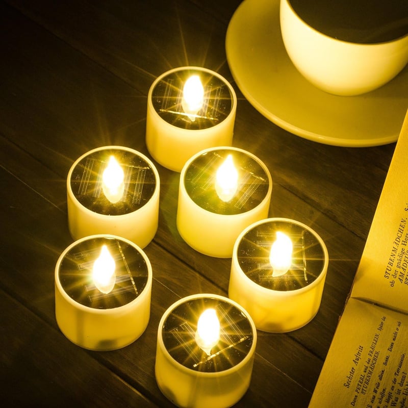 SoulBay Napelemes LED Teamécsesek - 6 db Vízálló Kültéri Világítás Lobogó Lángeffekttel, Kerti, Erkély, Kempingezés Dekorációhoz, 8 Órás Üze