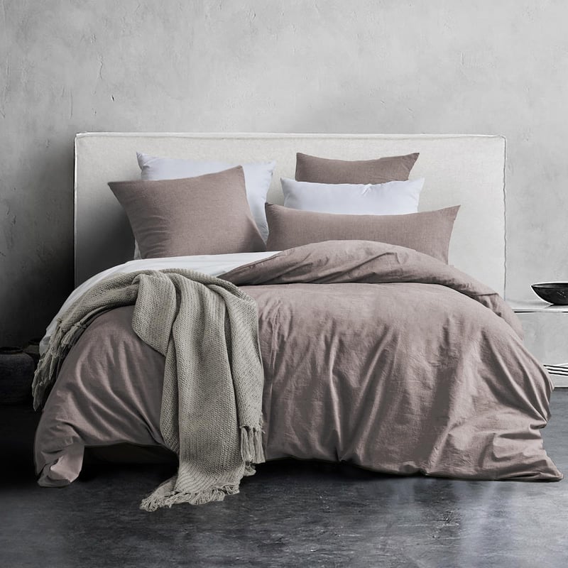 Set de lenjerie de pat SOULFUL din 4 piese, 135x200 cm, cu fermoar, bumbac, aspect de in prespălat, 2 huse de pilotă și 2 fețe de pernă 80x80 cm, maro închis