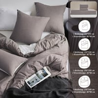 Set de lenjerie de pat SOULFUL din 4 piese, 135x200 cm, cu fermoar, bumbac, aspect de in prespălat, 2 huse de pilotă și 2 fețe de pernă 80x80 cm, maro închis 7