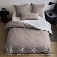 Set de lenjerie de pat SOULFUL din 4 piese, 135x200 cm, cu fermoar, bumbac, aspect de in prespălat, 2 huse de pilotă și 2 fețe de pernă 80x80 cm, maro închis 4