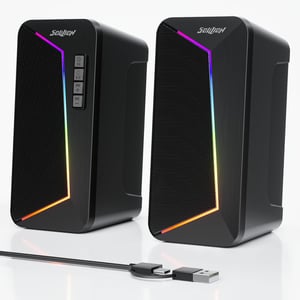 Boxe PC SOULION R40, alimentare prin USB-C/USB, Bluetooth și iluminare LED, difuzoare pentru calculator desktop