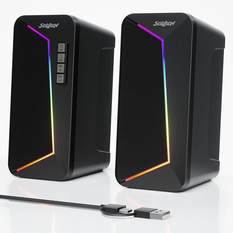 Boxe PC SOULION R40, alimentare prin USB-C/USB, Bluetooth și iluminare LED, difuzoare pentru calculator desktop