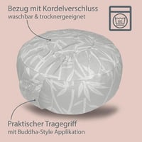 Soulpillow spelt töltetű kerek meditációs ülőpárna 15 cm magas 30 cm átmérő levél mintás huzattal mosható Oeko Tex 100 3