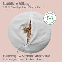 Soulpillow spelt töltetű kerek meditációs ülőpárna 15 cm magas 30 cm átmérő levél mintás huzattal mosható Oeko Tex 100 4