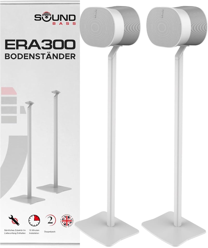Sound bass ERA300 Állvány Szett - Fehér Fém Padlóállvány Sonos ERA 300 Hangszórókhoz - 2 db Kábelelrejtéssel - Prémium Minőségű Hangsugárzó 