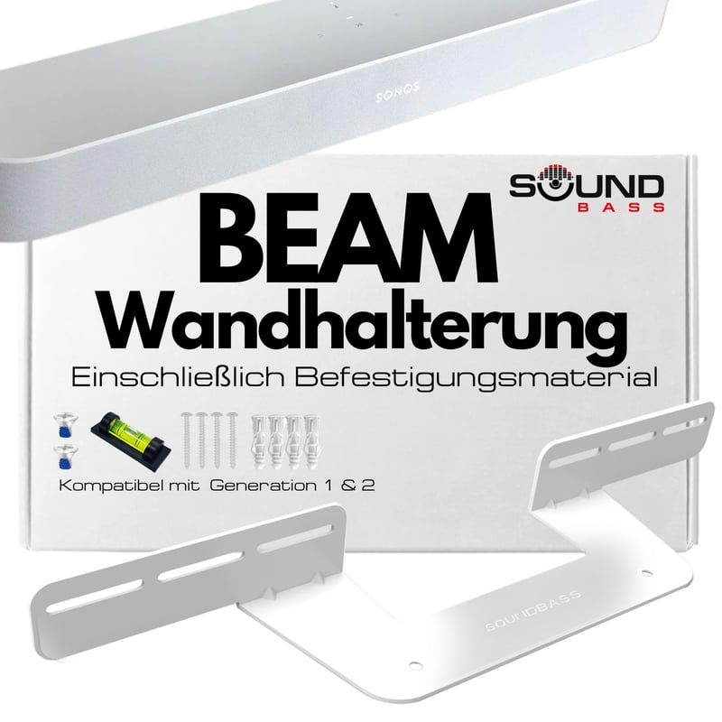 Držiak na soundbar Sound Bass pre Sonos Beam 1. a 2. generácie, biely, vrátane všetkého potrebného montážneho príslušenstva