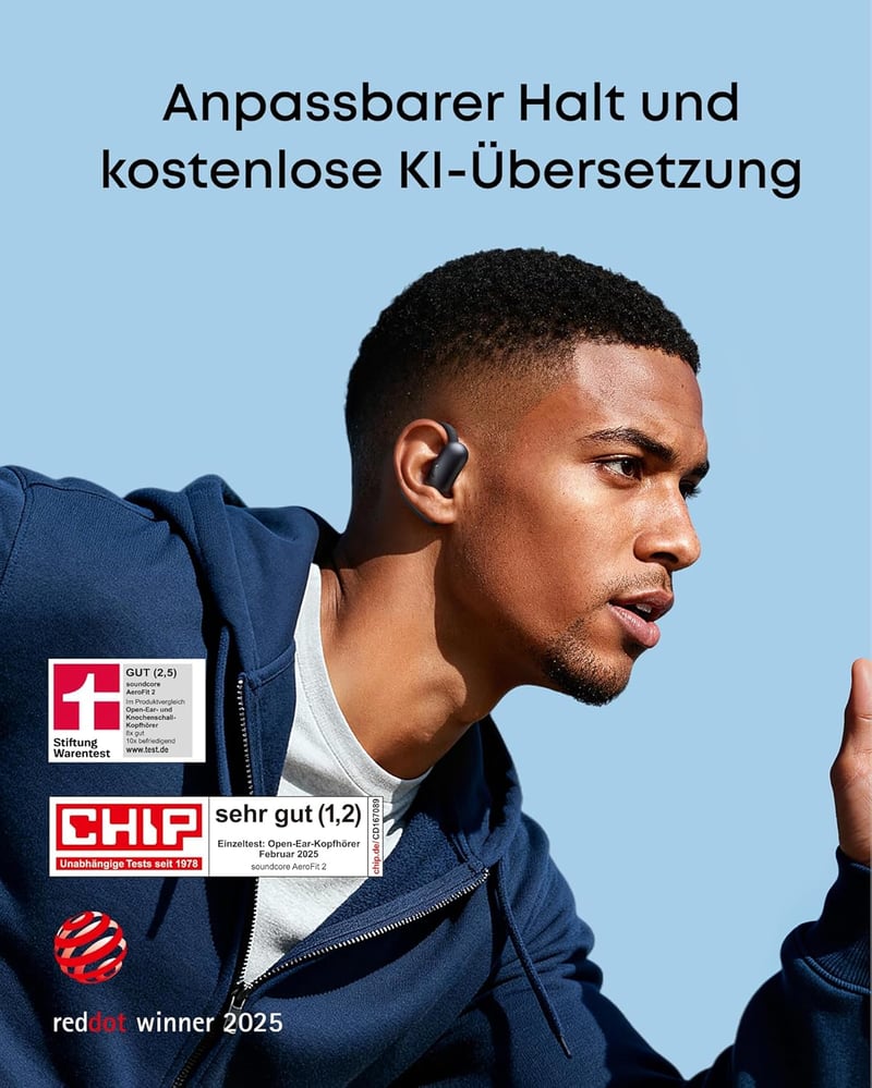 soundcore AeroFit 2 nyitott fülhallgató, állítható fülfüggelékek, mély basszus, 42 órás játékidő, Bluetooth 5.4, vezeték nélküli töltés, IP5 - black, standard