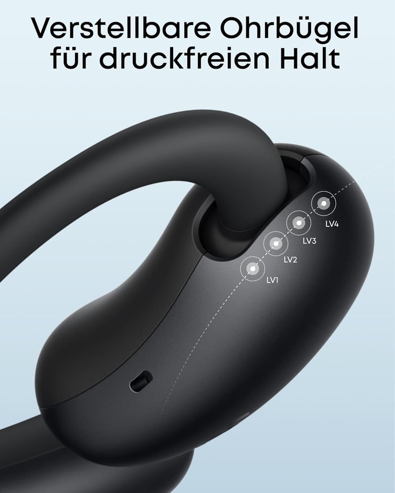 soundcore AeroFit 2 nyitott fülhallgató, állítható fülfüggelékek, mély basszus, 42 órás játékidő, Bluetooth 5.4, vezeték nélküli töltés, IP5 - black, standard