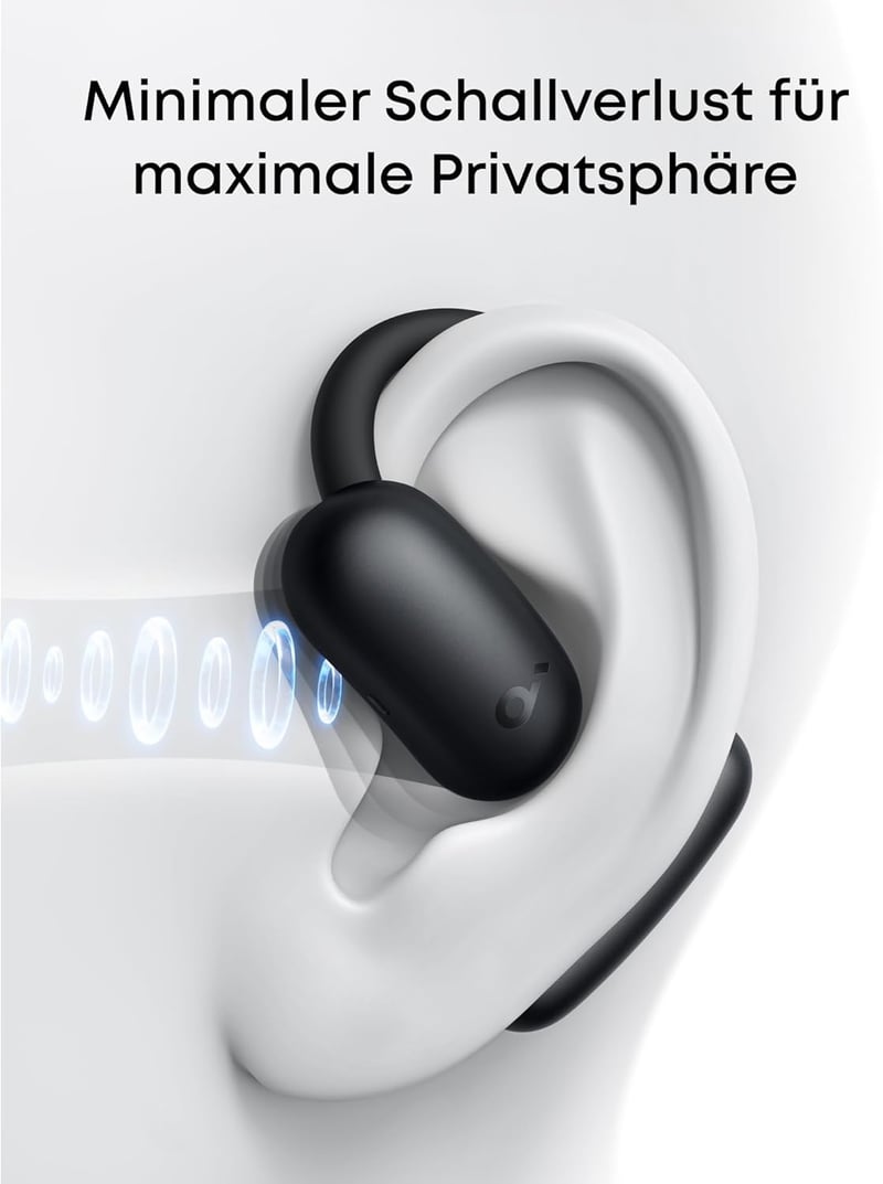 soundcore AeroFit 2 nyitott fülhallgató, állítható fülfüggelékek, mély basszus, 42 órás játékidő, Bluetooth 5.4, vezeték nélküli töltés, IP5 - black, standard