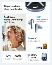 Bezdrôtové slúchadlá s potlačením hluku Soundcore by Anker Liberty 4 Pro, 7 senzorov, ANC v reálnom čase, rýchle nabíjanie, Hi-Fi zvuk, 6 mikrofónov 6
