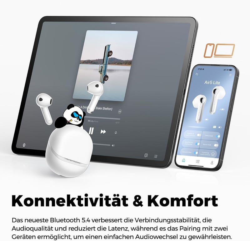 SoundPEATS Air5 Lite Bluetooth Fülhallgató - Hi-Res Hangzás, LDAC Kodek, 13mm Meghajtó, Térhangzás, Zajszűrés, 30 Órás Üzemidő, Applikációs 