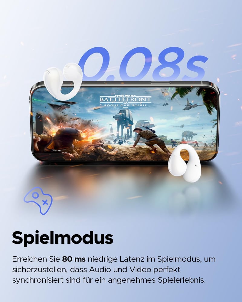 SoundPEATS PearlClip Pro Bluetooth Fülhallgató, Fülre Csíptethető, 5.4 Bluetooth, 3D Hangzás, 24 Órás Üzemidő, Gyorstöltés, IPX5 Vízálló, 12