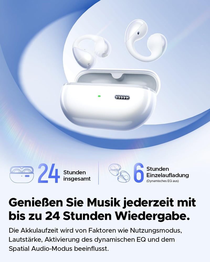 SoundPEATS PearlClip Pro Bluetooth Fülhallgató, Fülre Csíptethető, 5.4 Bluetooth, 3D Hangzás, 24 Órás Üzemidő, Gyorstöltés, IPX5 Vízálló, 12