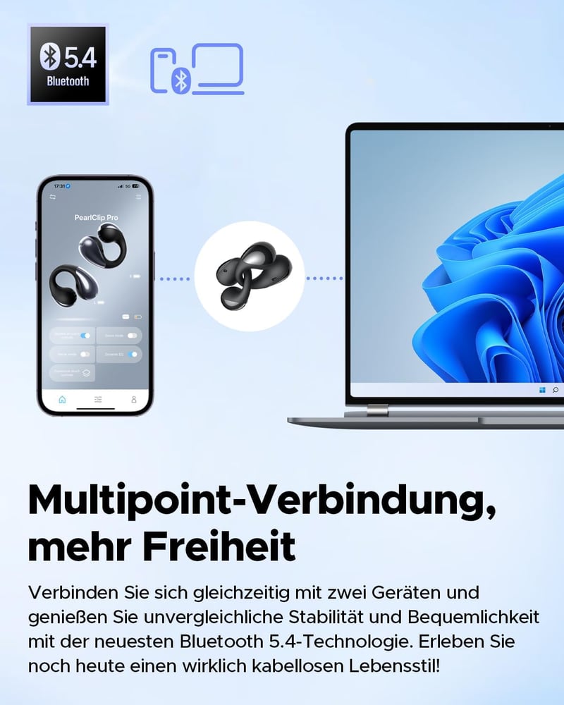 SoundPEATS PearlClip Pro Nyitott Fülhallgató, Bluetooth 5.4 Csiptetős Fülhallgató, Egész Napos Kényelem, 3D Hangzás, Dinamikus EQ, 12mm Hang