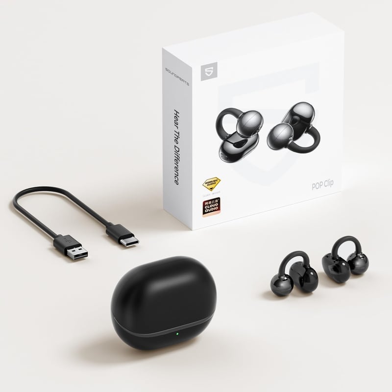 SoundPEATS POP Nyitott Vezeték Nélküli Fülhallgató, Könnyű Bluetooth 5.4, 30 Órás Üzemidő, Csíptethető, IPX5 Vízálló, Sportoláshoz, Futáshoz
