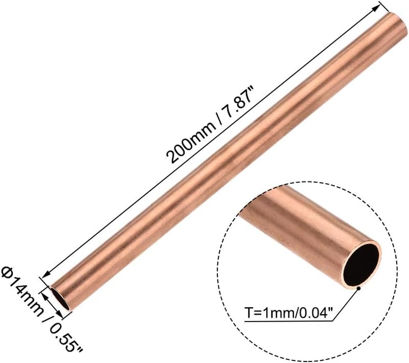 sourcing map 200 mm réz cső 14 mm átmérő, 1 mm falvastagság, 2 db szakcső - 14mm x 1mm x 200mm