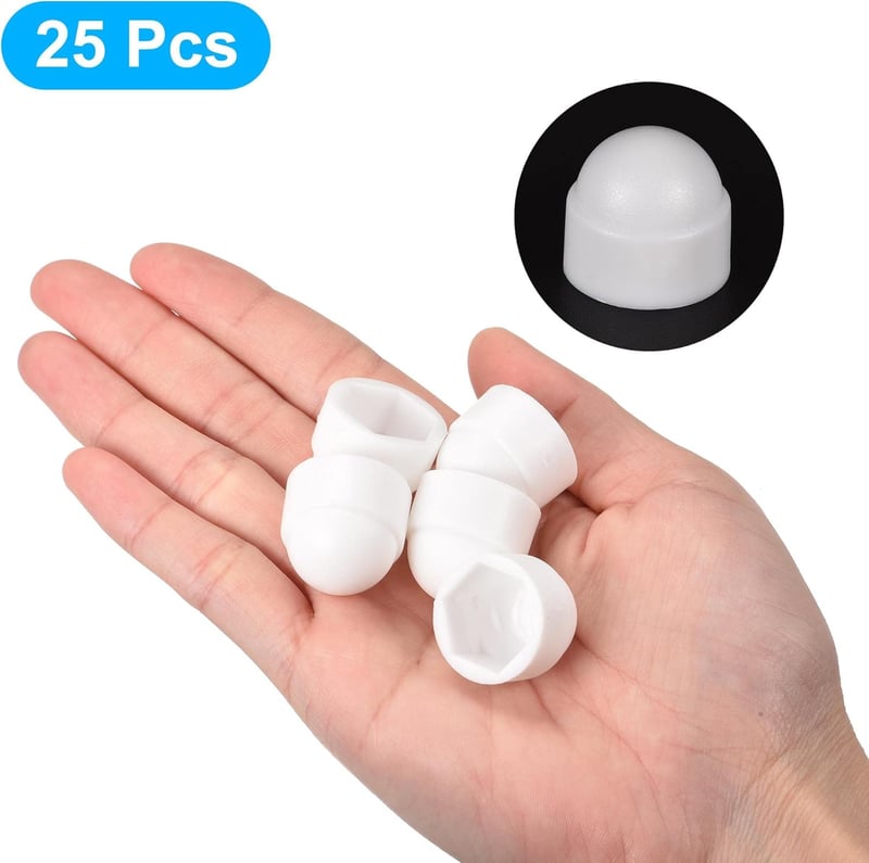 sourcing map 25 db M10 Fehér Műanyag Hatszög Anya Csavar Fedél 17mm