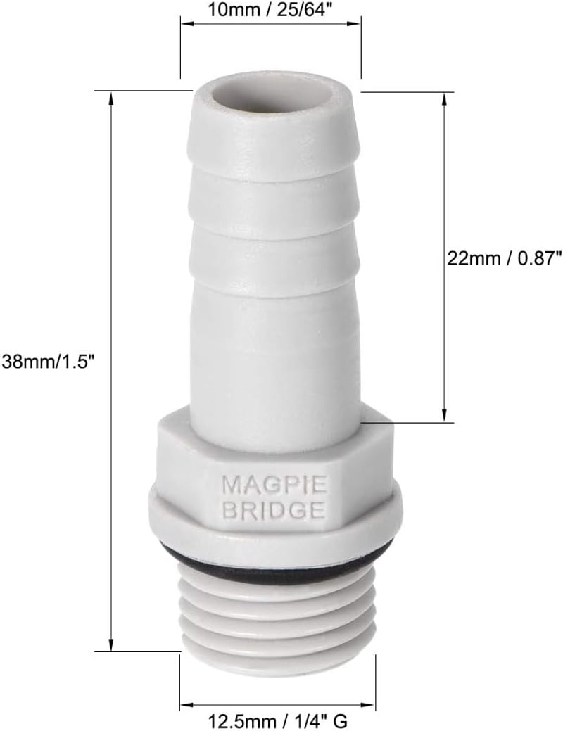 sourcing map 5db PVC tömlőcsatlakozó 10mm barb x 1/4" G csap vízcsatlakozás - G1/4 x 10mm