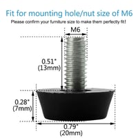 sourcing map Nastaviteľná nábytková vyrovnávacia nožička M6 x 10 x 20 mm ochrana podlahy - 2 ks 2