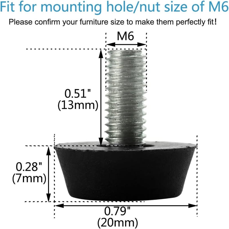 sourcing map Bútor Láb 12 db M6x13x20mm Állítható Ferde Szintezőláb Padlóvédelem