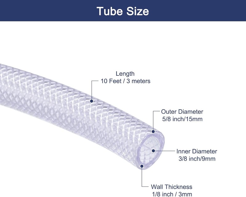 sourcing map Erősített PVC Tömlő 9x15mm Szövetbetétes Nyomáscső 3m Tekercs