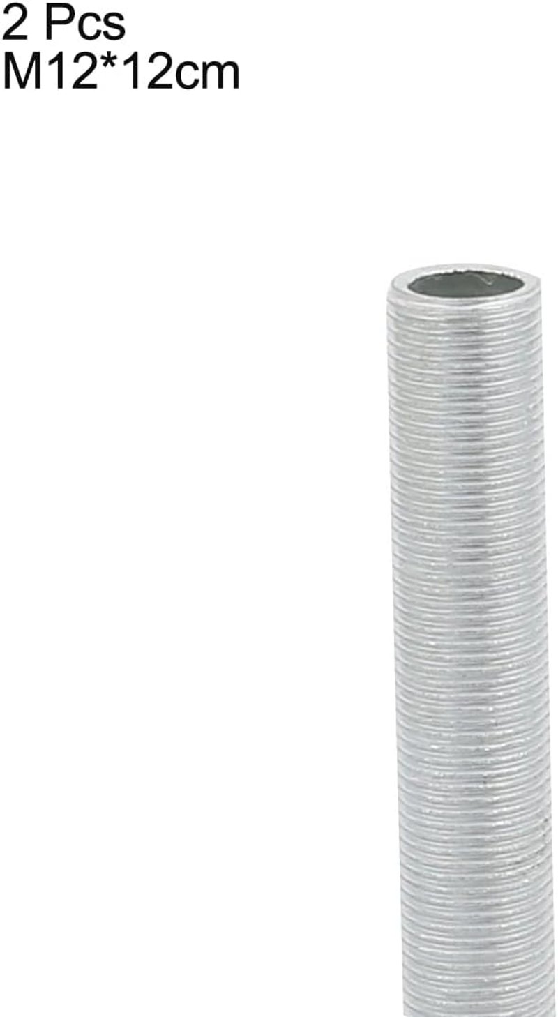 sourcing map Lámpa Cső Nipli M12 Menet 120mm Üreges Javító Alkatrész Cink Ötvözet Ezüst 2 Darab Készlet DIY Világítás