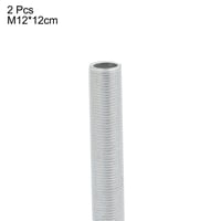sourcing map Cijevna Niple Navoj M12 120 mm Šuplji Popravak Dio Cink Legura Srebrni 2 Komada Set DIY Rasvjeta 2